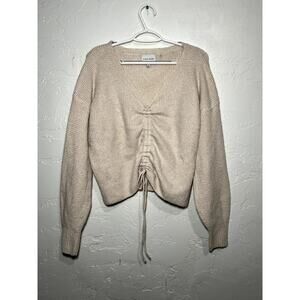 Pink rose tie front cream‎ boho chic coquette ethereal sweater womens large